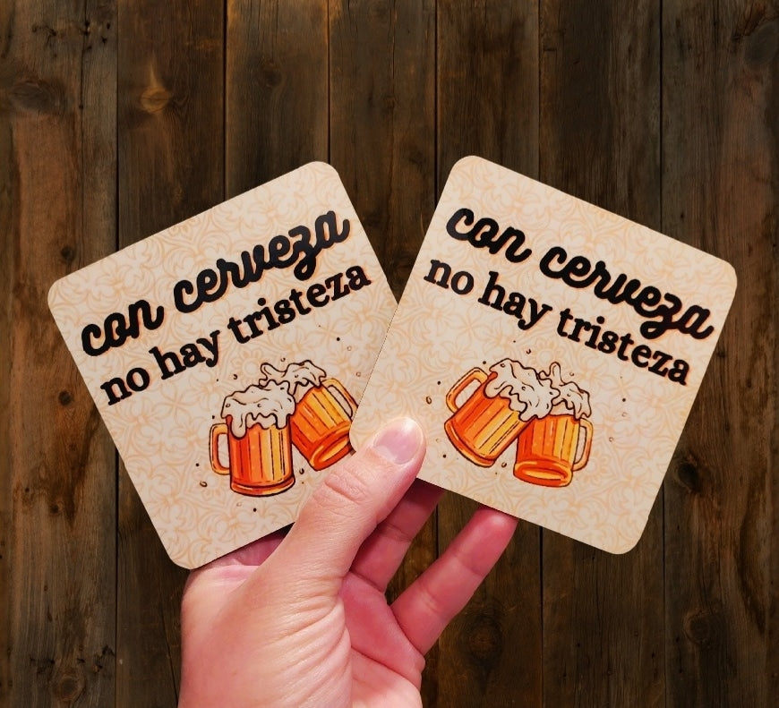 Con cerveza no hay tristeza - hardboard coaster